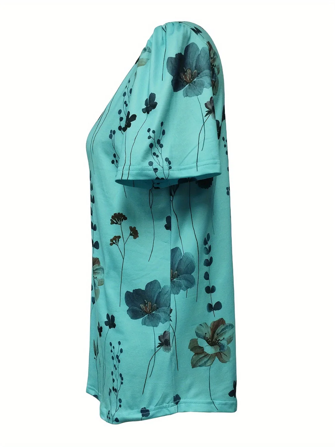Floral Print V-Neck Short Sleeve Blouse