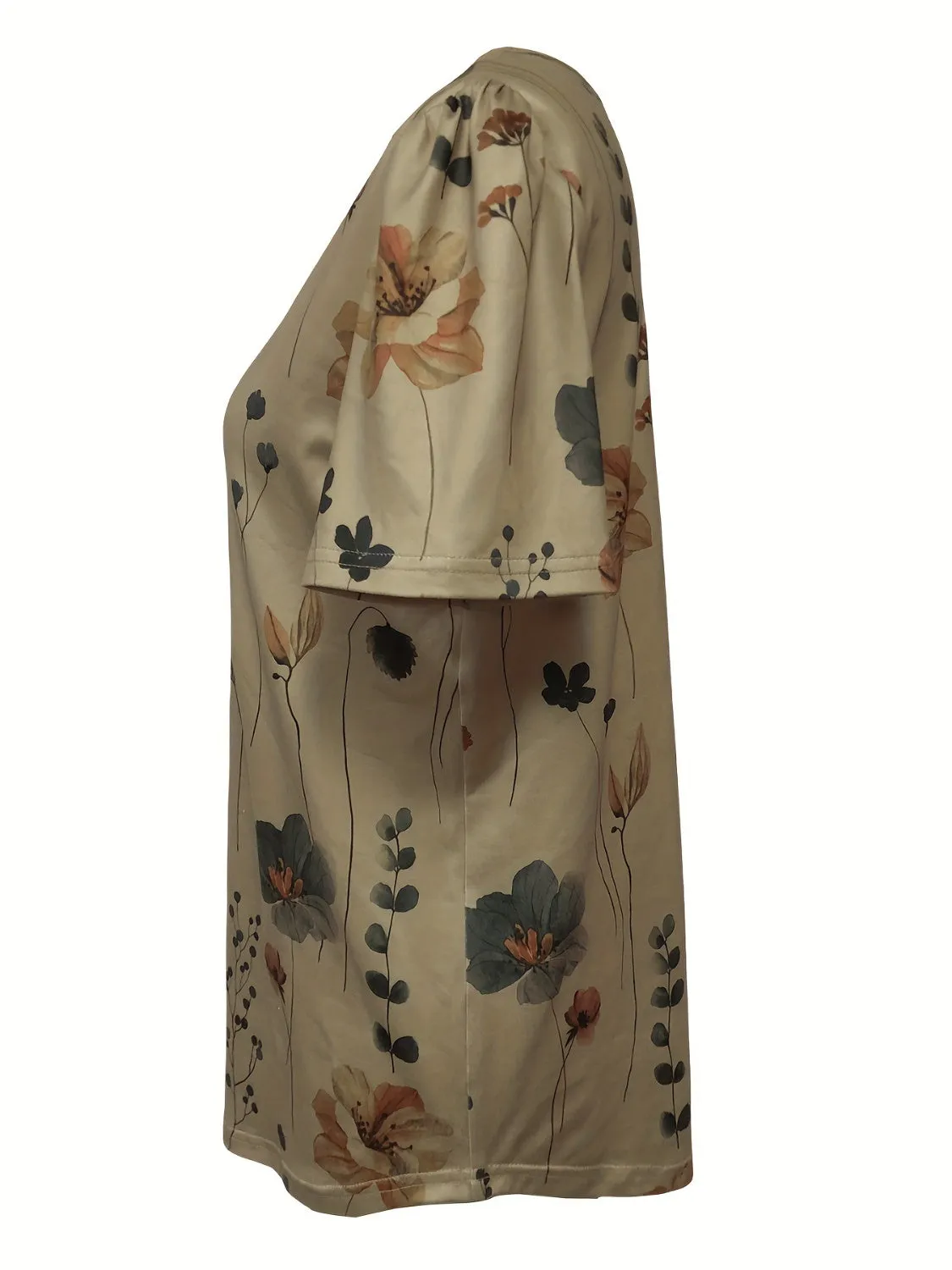 Floral Print V-Neck Short Sleeve Blouse