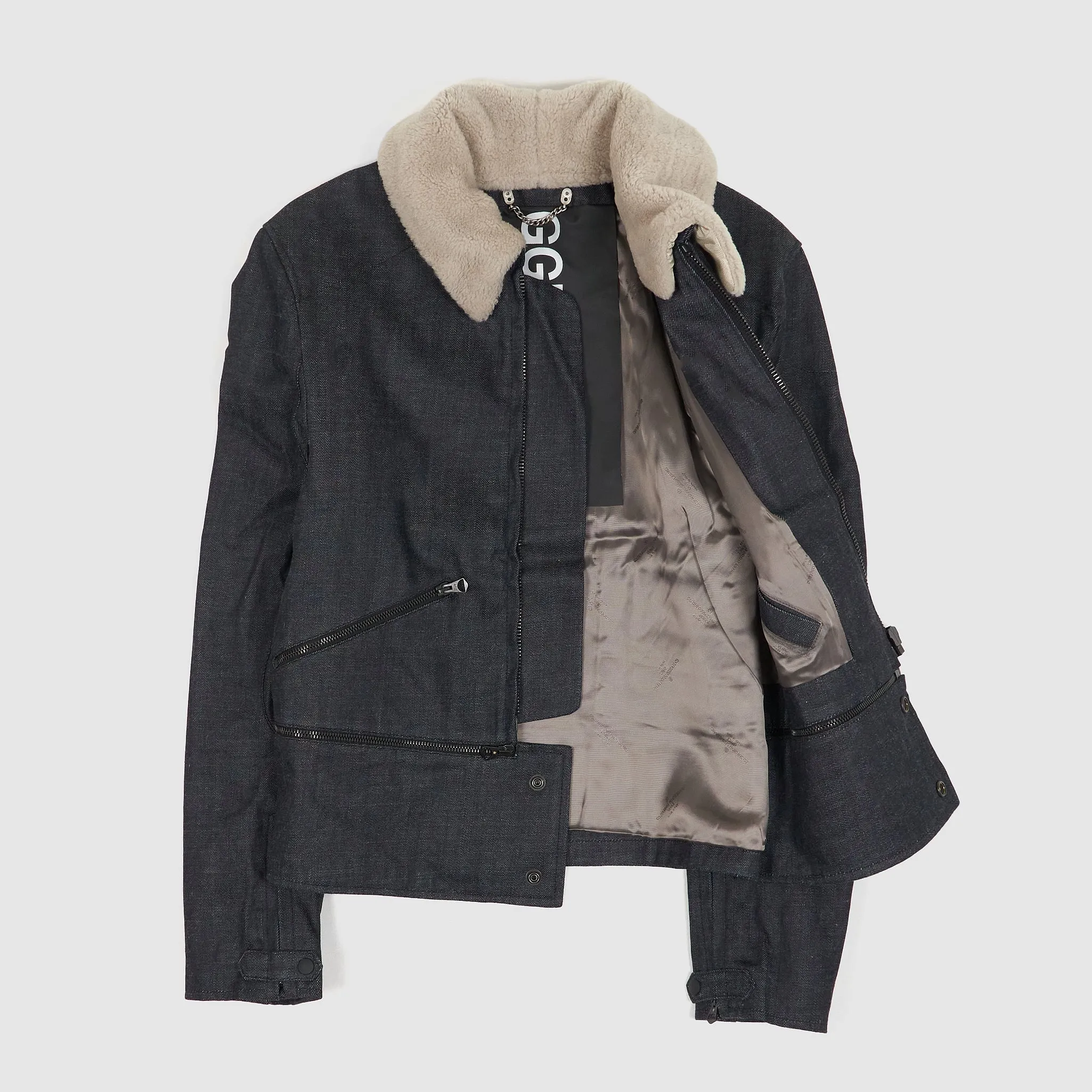 Golden Goose Shearling Collar Denim Biker Jacket