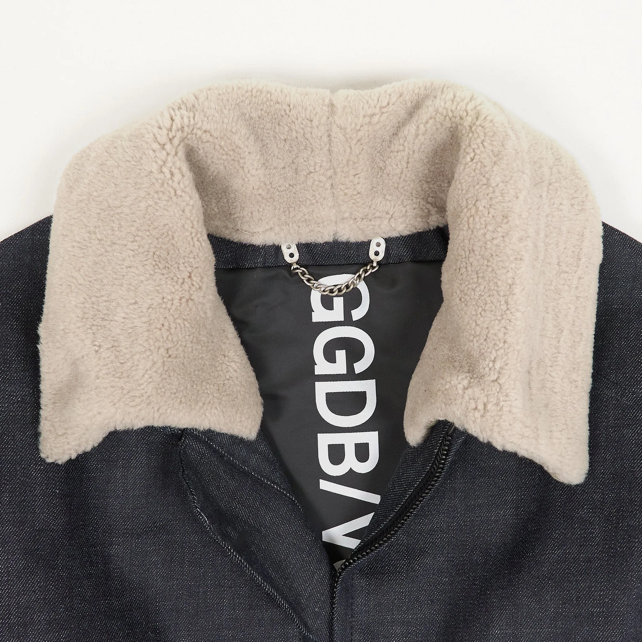 Golden Goose Shearling Collar Denim Biker Jacket