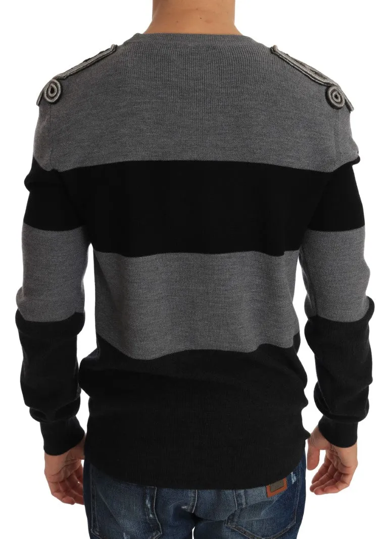 Gray Black Wool Knight Royal Crown Sweater