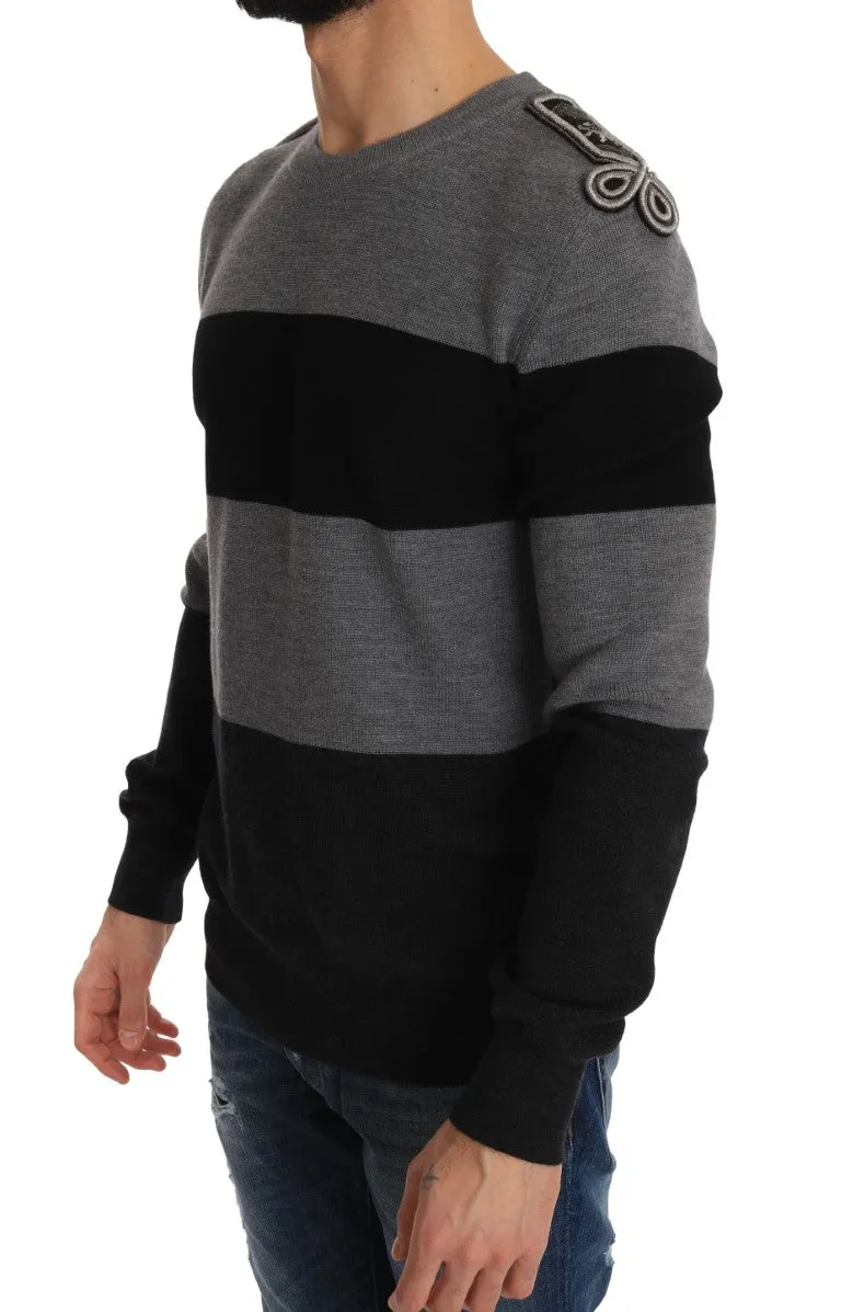 Gray Black Wool Knight Royal Crown Sweater