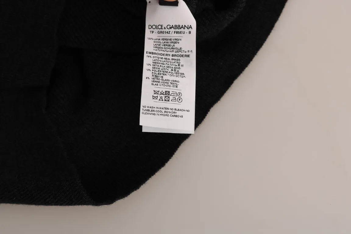 Gray Black Wool Knight Royal Crown Sweater