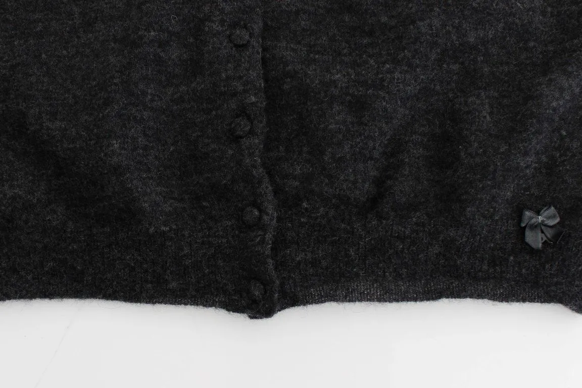 Gray Knit Wool Cardigan Sweater