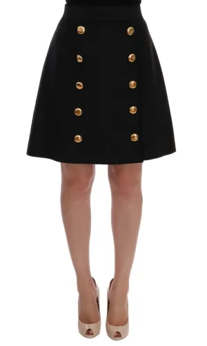 Gray Wool Gold Buttons Skirt