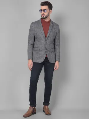 Grey Checked Single Breasted Blazer