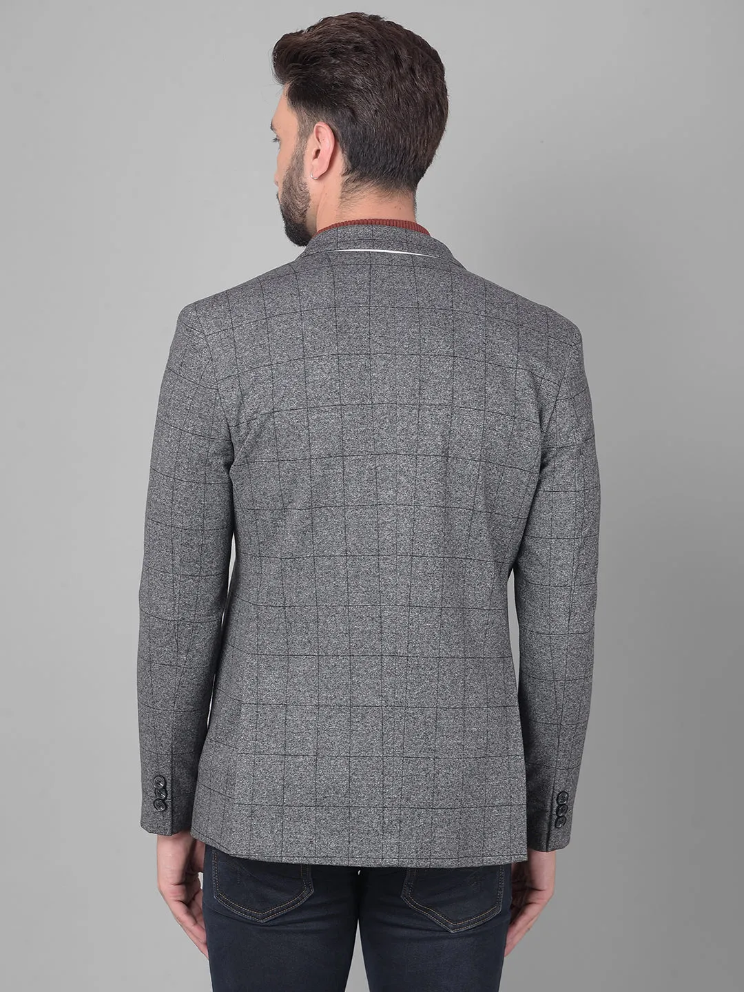Grey Checked Single Breasted Blazer