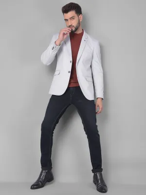 Grey Striped Single Breasted Blazer