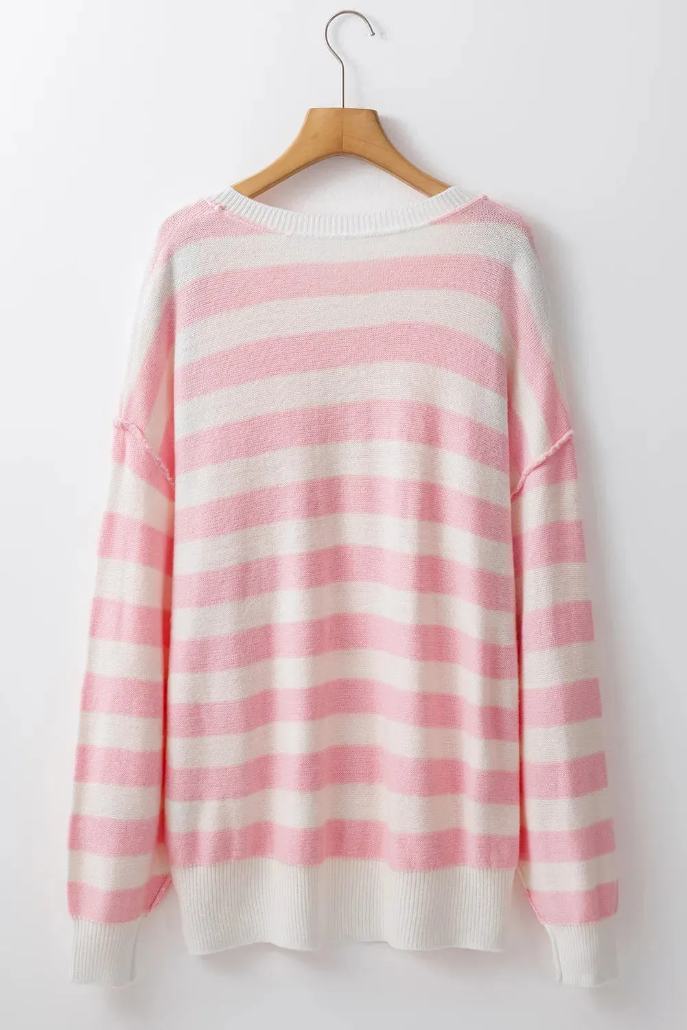 Hazel Blues® |  Exposed Seam Striped Round Neck Long Sleeve Sweater