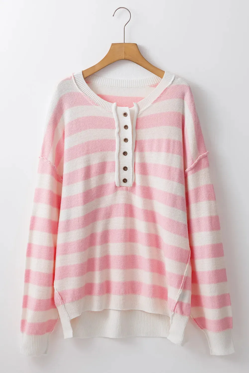 Hazel Blues® |  Exposed Seam Striped Round Neck Long Sleeve Sweater