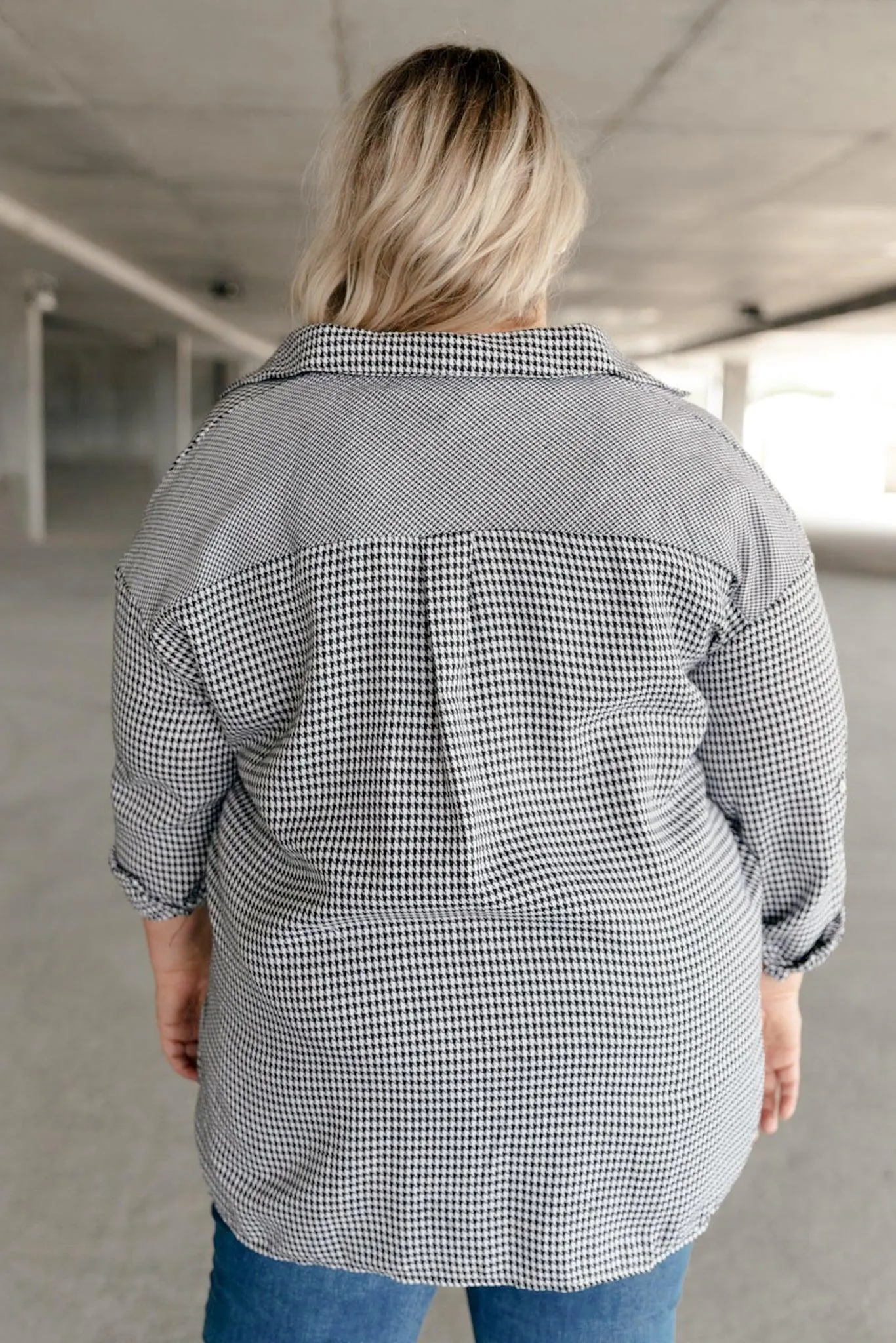Hazel Blues® | Mixed Houndstooth Button Up Top