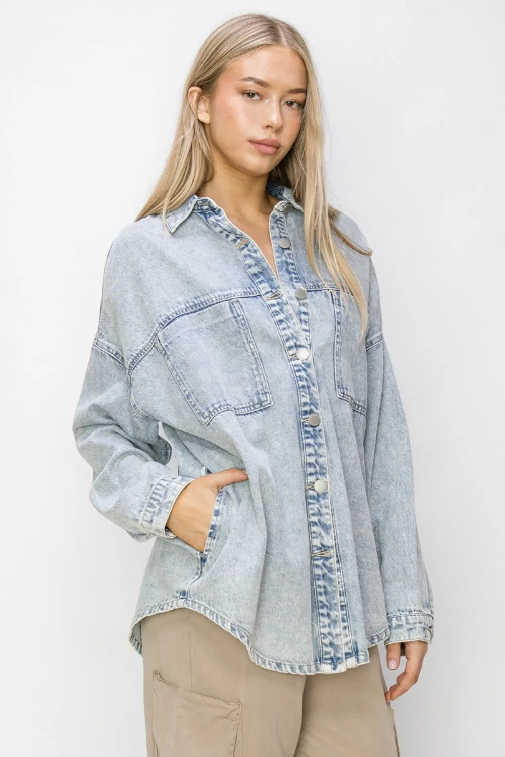 Hazel Blues® |  RISEN Button Up Long Sleeve Shacket
