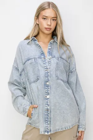 Hazel Blues® |  RISEN Button Up Long Sleeve Shacket