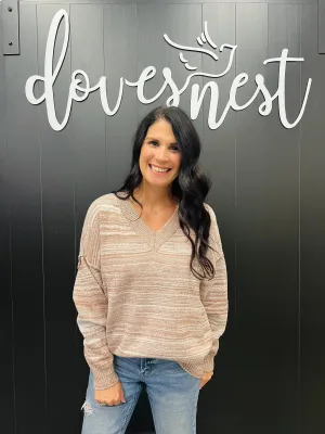 Heathered Mocha V Neck Sweater