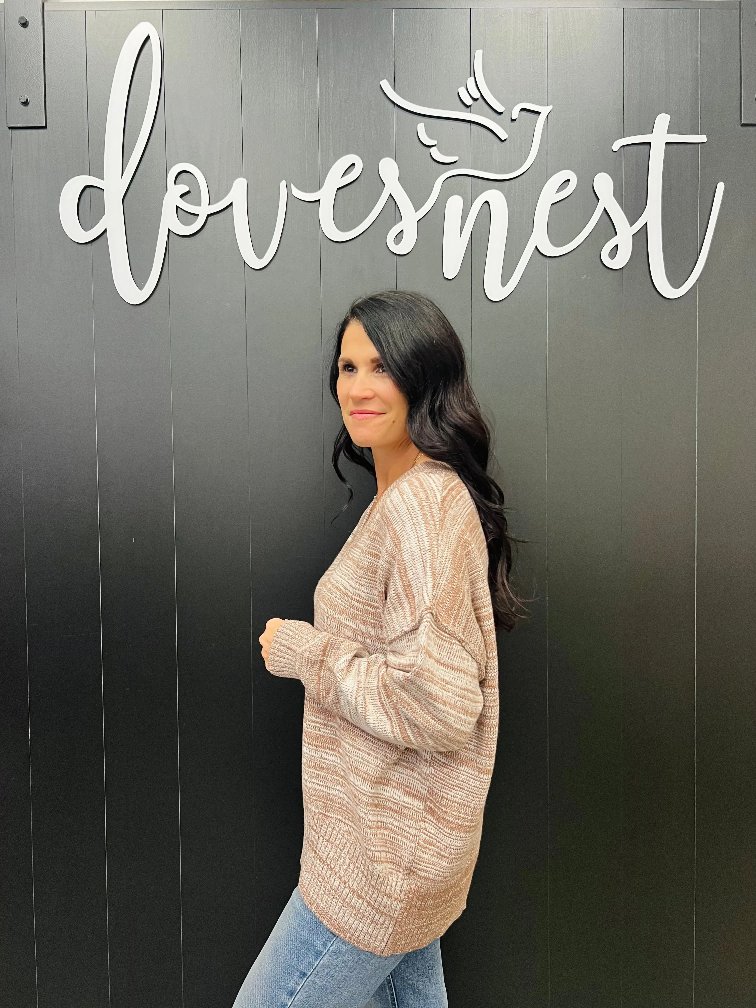 Heathered Mocha V Neck Sweater