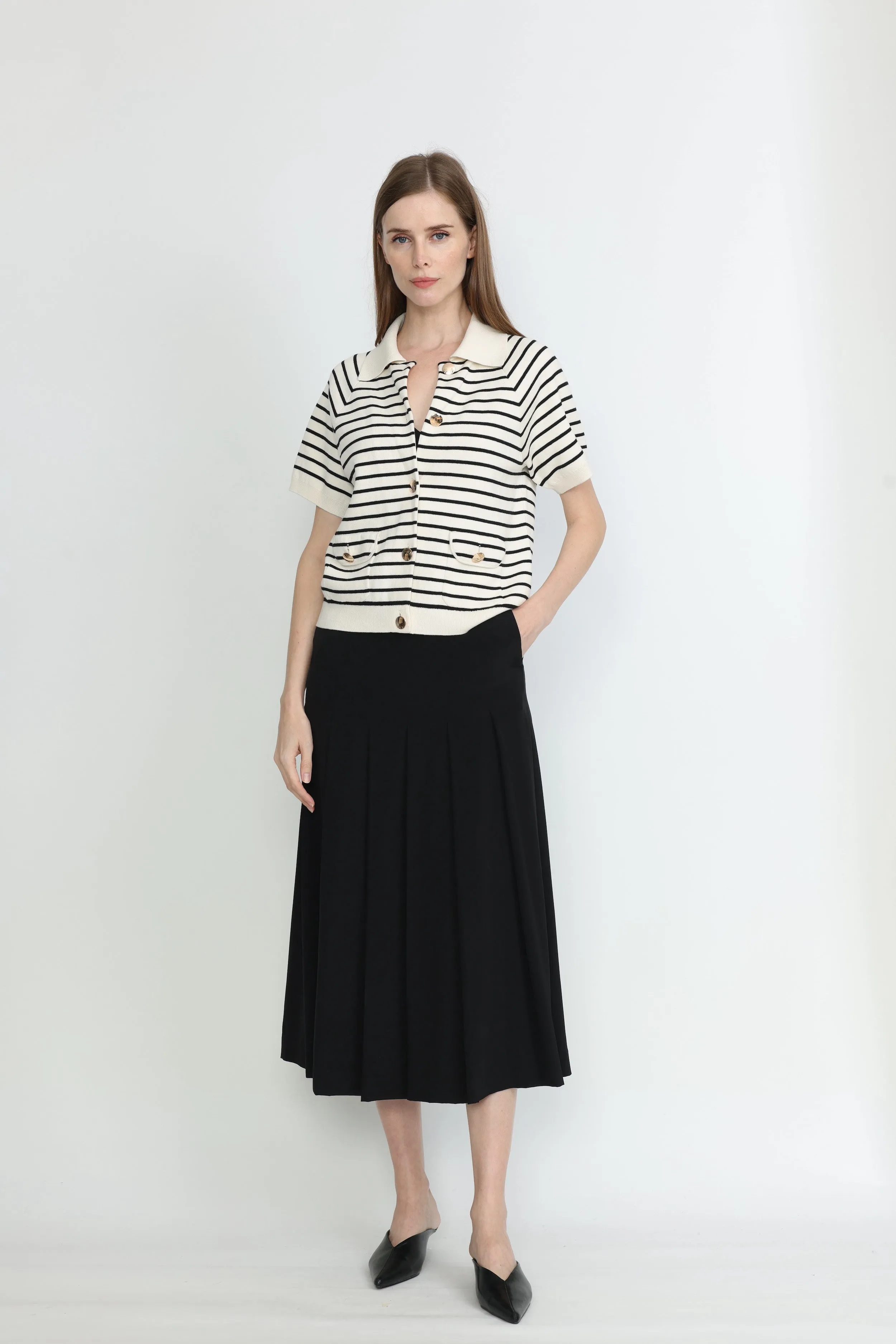 Hjo Pleated Skirt in Black Silk