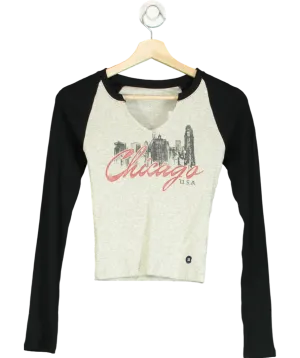 Hollister Grey Long-sleeve Chicago Graphic Notch-neck Baby Shirt UK XS