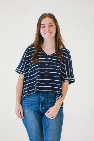 Isabella Shoulder V Neck Knit in Navy
