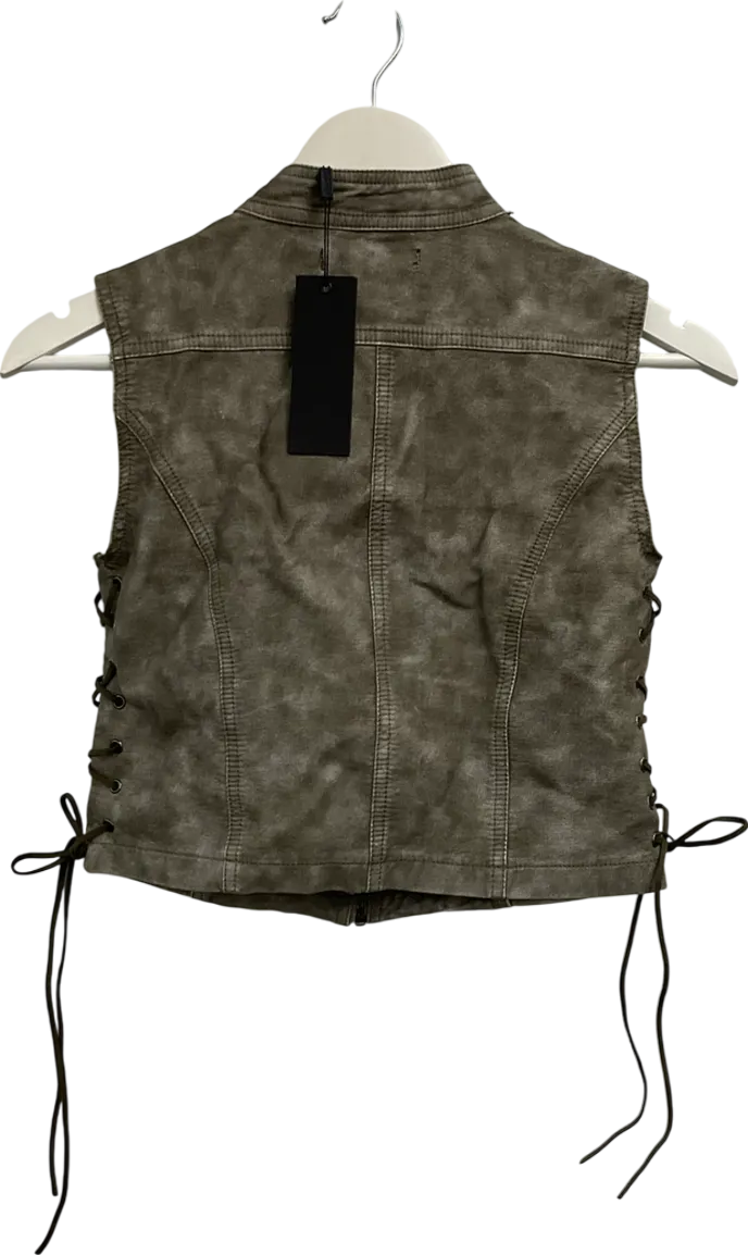 Jaded London Grey Washed Pu Fitted Jacket With Lace Up Back UK S