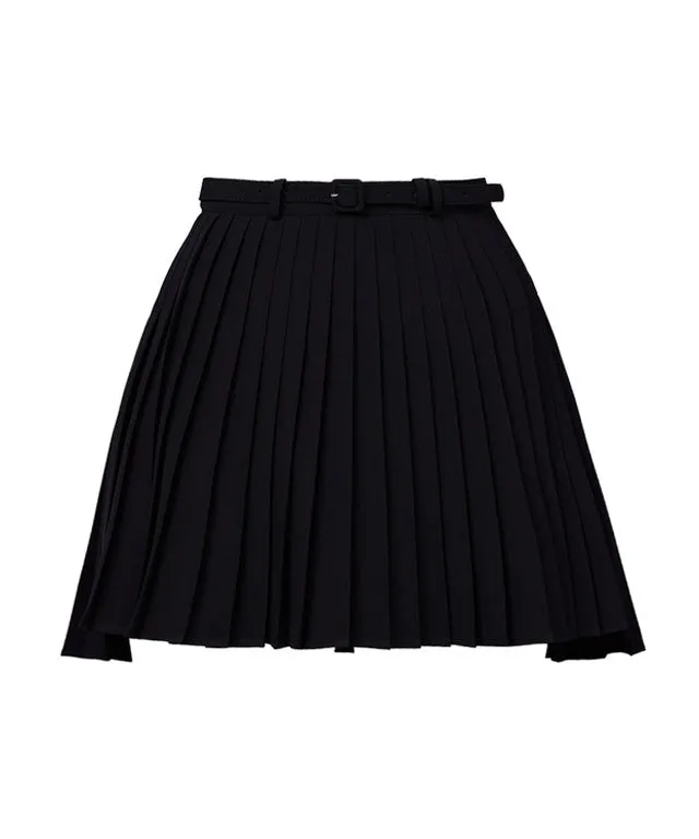 J.Jane Unbalanced Belt Pleats Skirt - Black