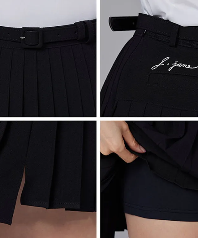 J.Jane Unbalanced Belt Pleats Skirt - Black