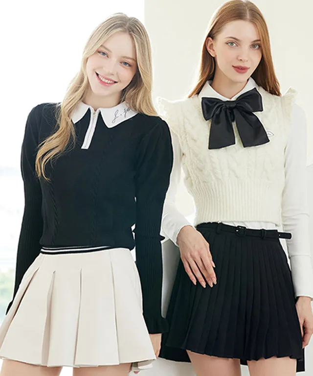 J.Jane Unbalanced Belt Pleats Skirt - Black