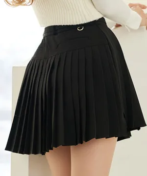 J.Jane Unbalanced Belt Pleats Skirt - Black