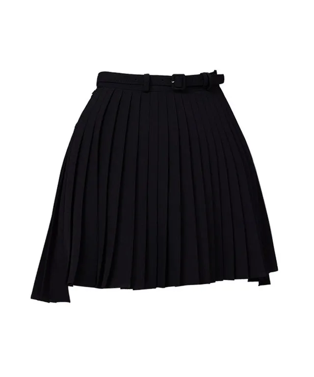 J.Jane Unbalanced Belt Pleats Skirt - Black