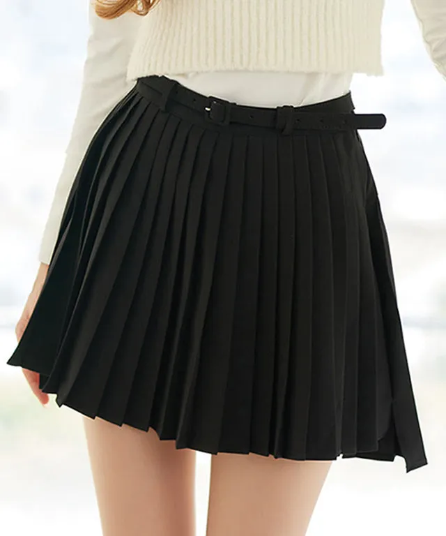 J.Jane Unbalanced Belt Pleats Skirt - Black