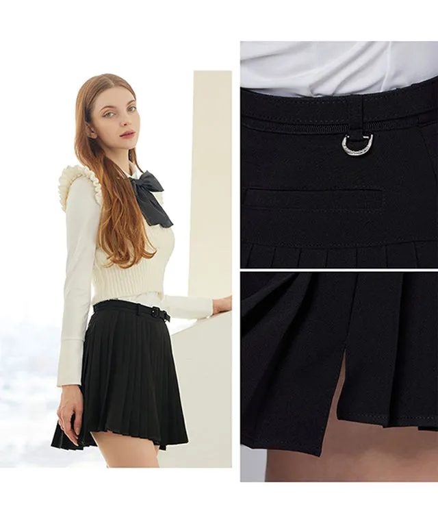 J.Jane Unbalanced Belt Pleats Skirt - Black