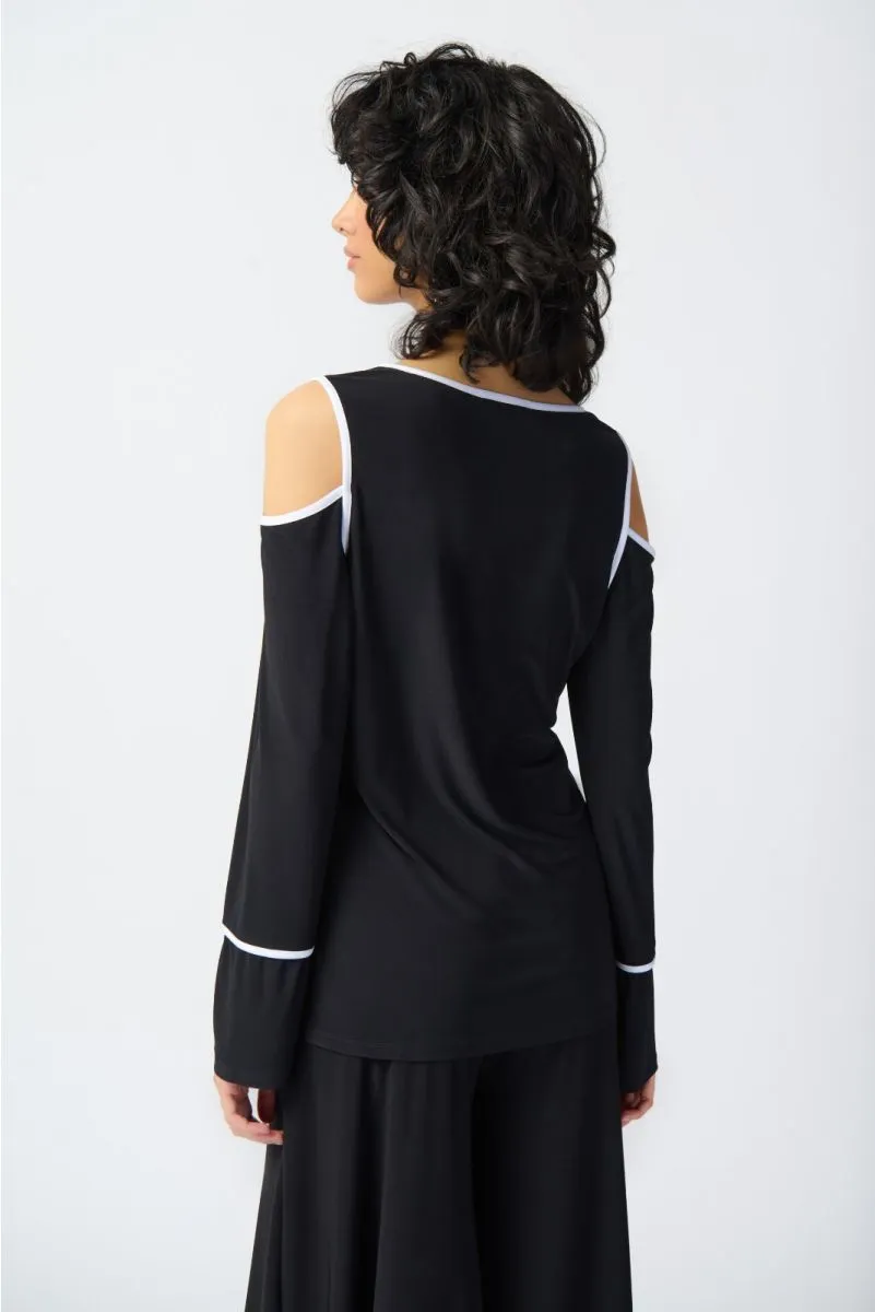Joseph Ribkoff Contrast Trim V-Neck Cold Shoulder Top 241257