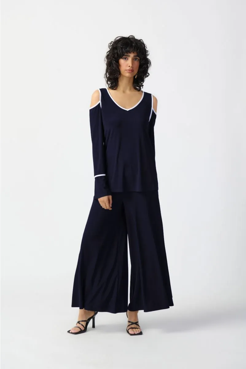 Joseph Ribkoff Contrast Trim V-Neck Cold Shoulder Top 241257