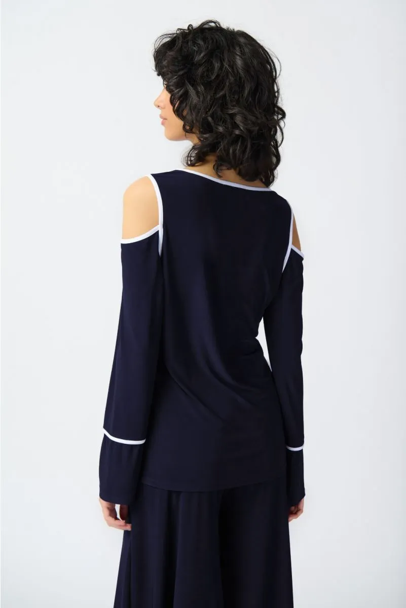 Joseph Ribkoff Contrast Trim V-Neck Cold Shoulder Top 241257