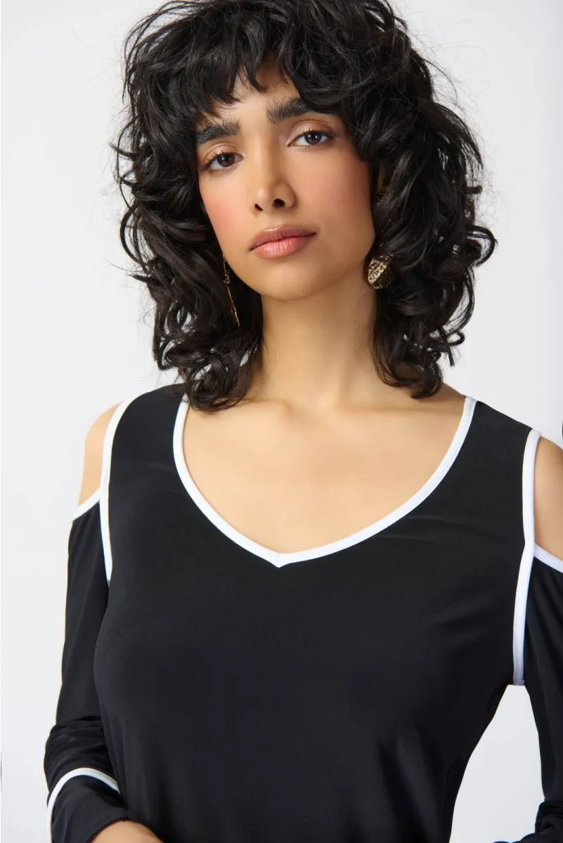 Joseph Ribkoff Contrast Trim V-Neck Cold Shoulder Top 241257