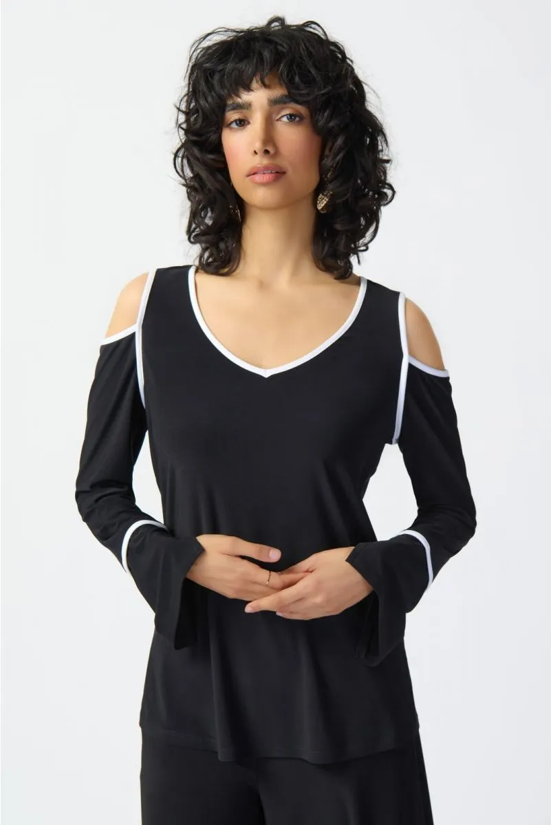 Joseph Ribkoff Contrast Trim V-Neck Cold Shoulder Top 241257