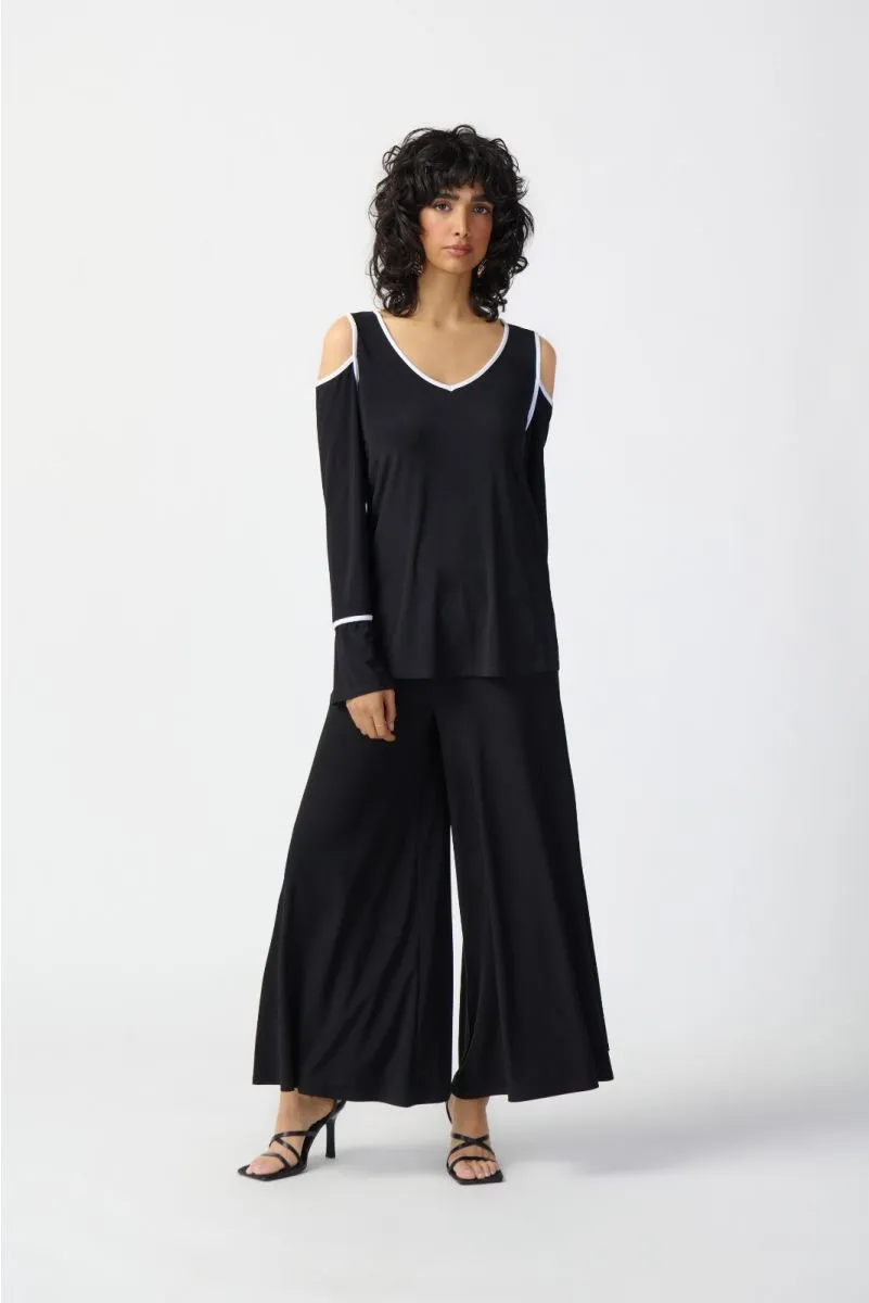 Joseph Ribkoff Contrast Trim V-Neck Cold Shoulder Top 241257