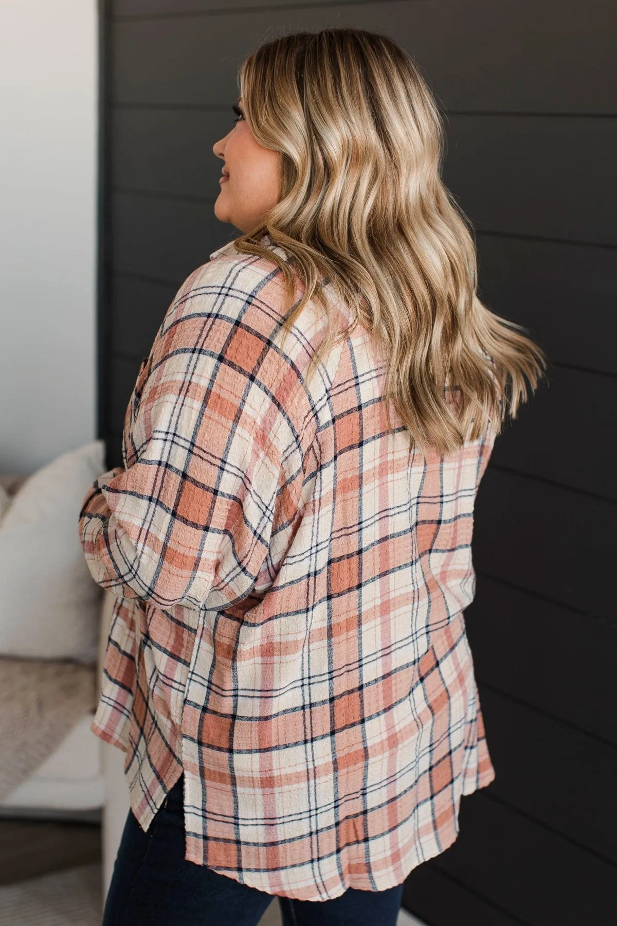 Keep Me In Mind Plaid Button Top- Mauve & Navy