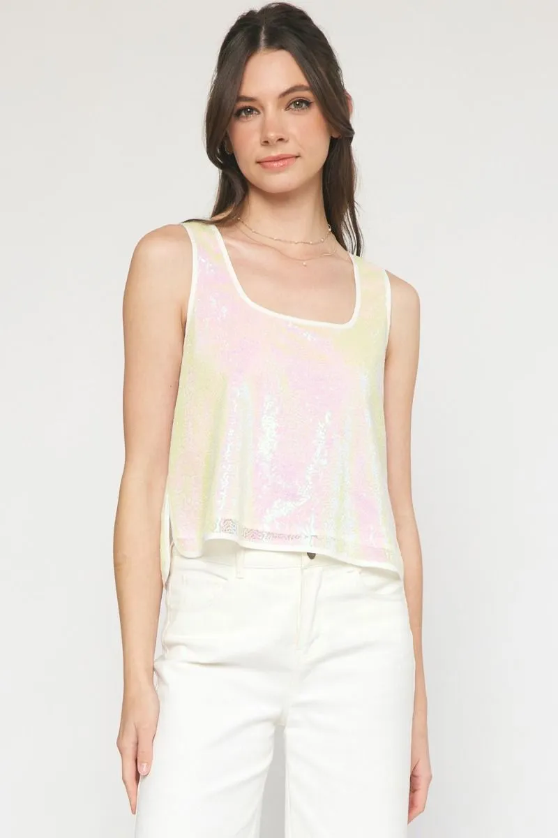 Kels Sequin Cropped Tank Top (Pearl)