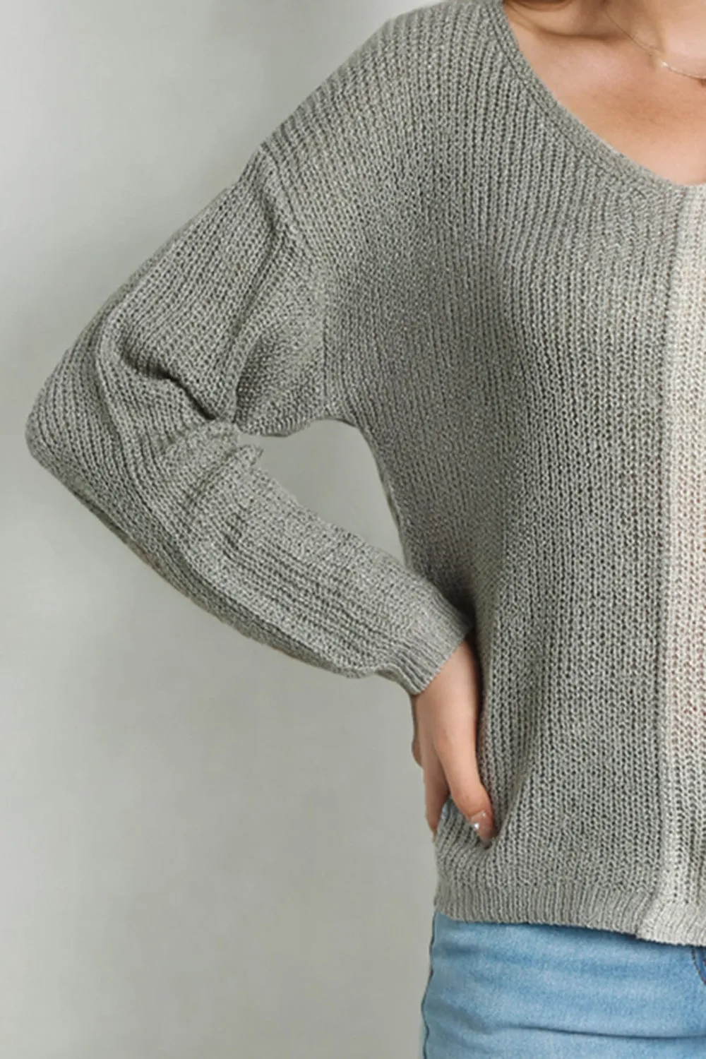 KHD Contrast Color V-Neck Long Sleeve Pullover Sweater (3 Colors)