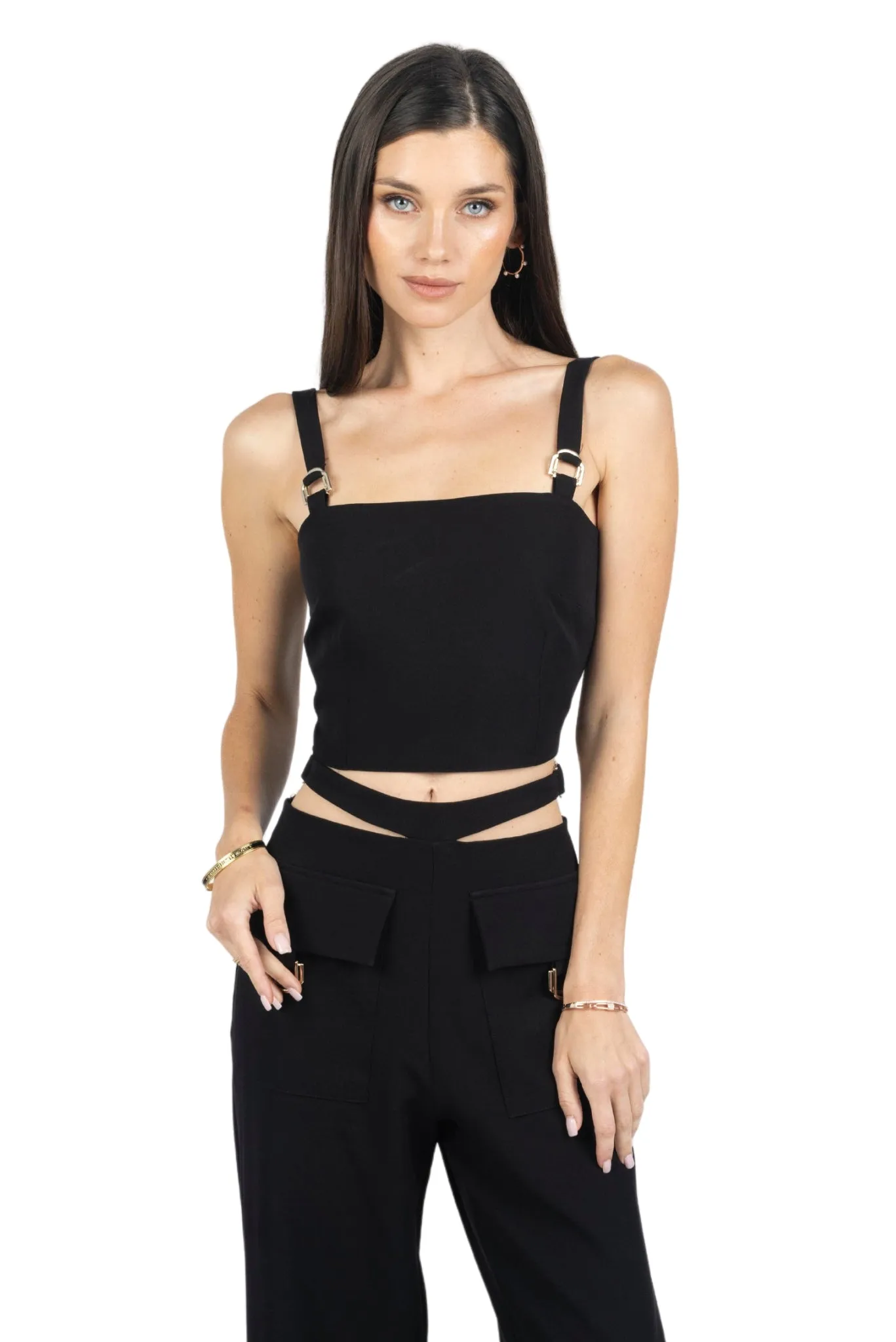 Kim Mid-Rise Women Trousers With Side Buckels
