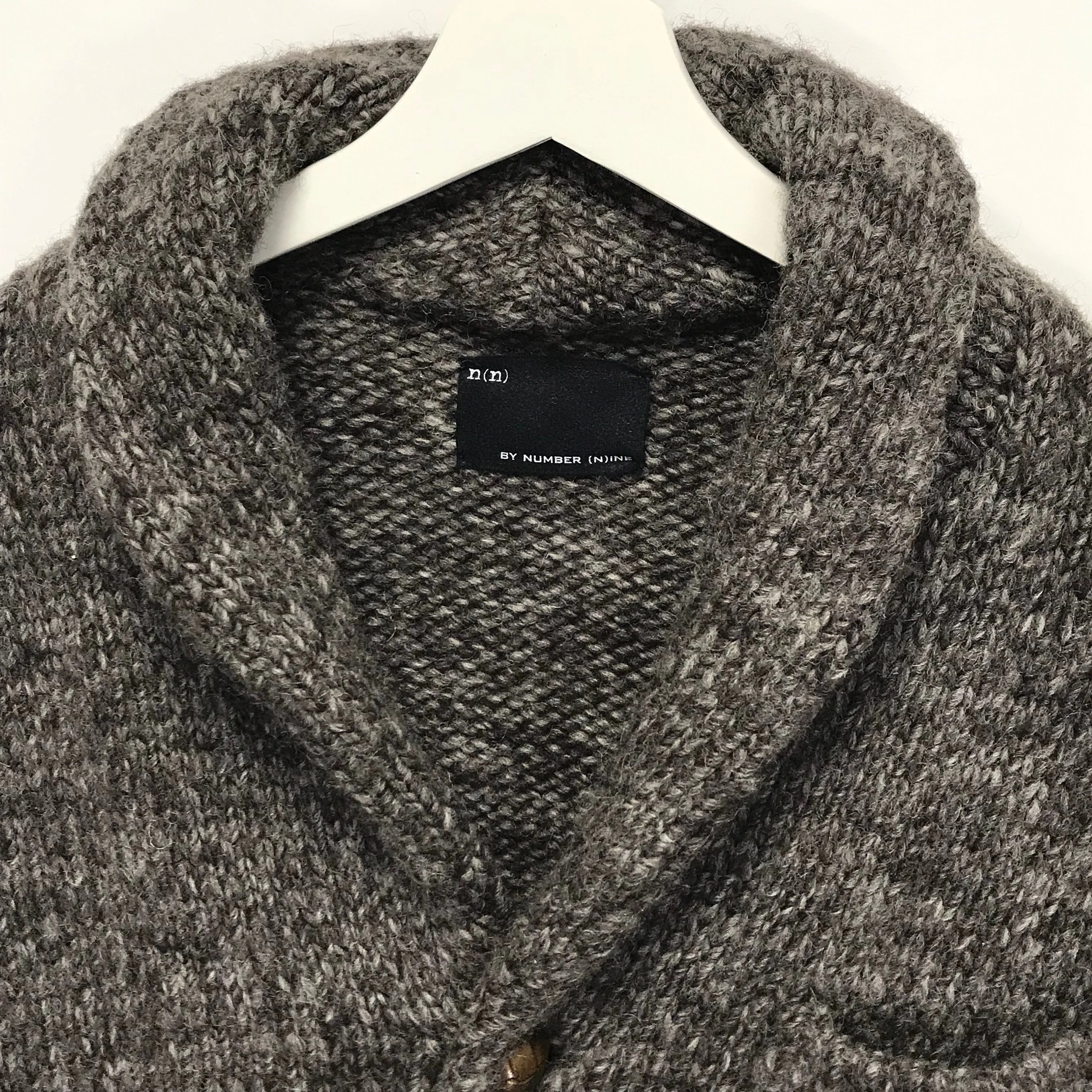 [L] Number Nine Wool Knit Shawl Collar Sweater Jacket Brown
