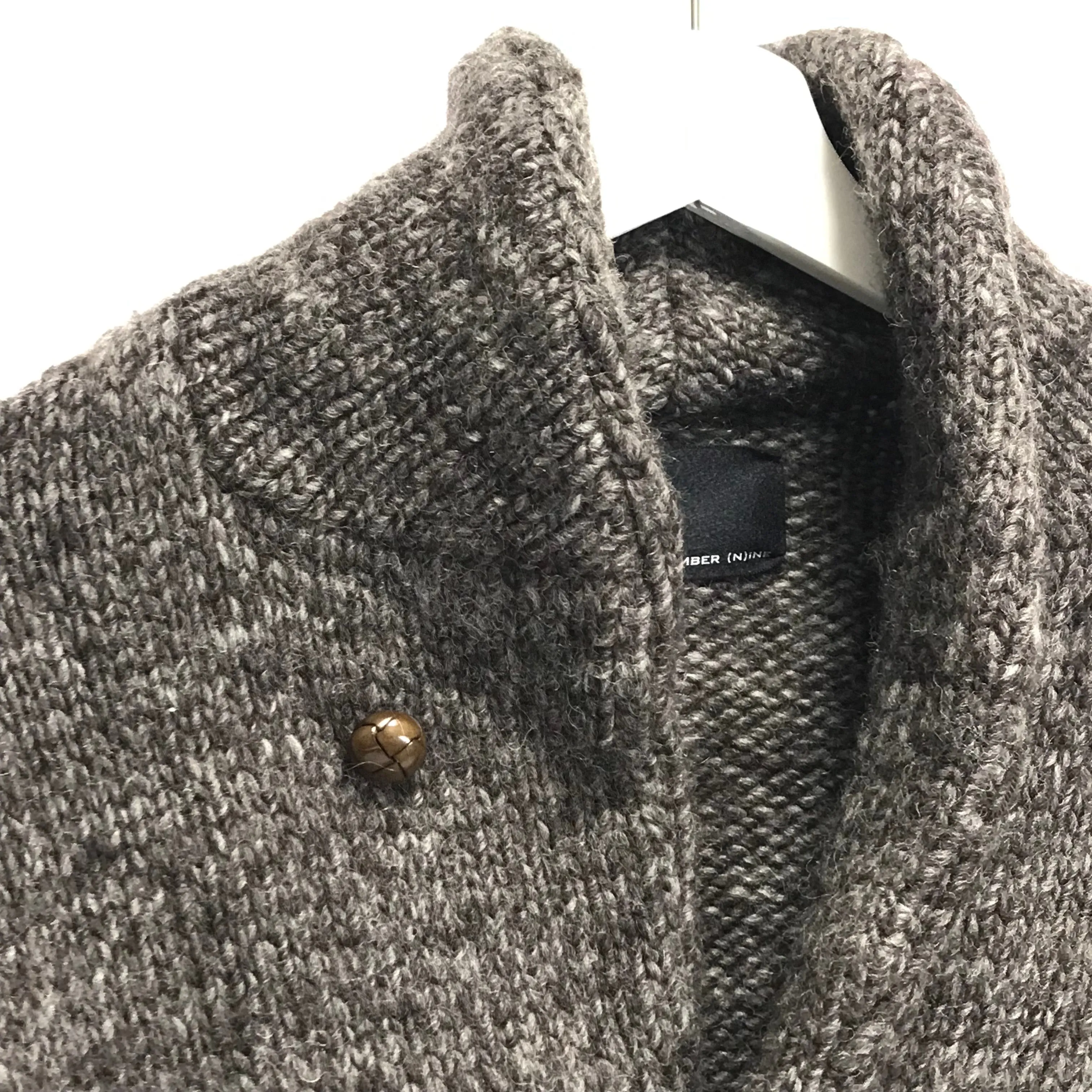 [L] Number Nine Wool Knit Shawl Collar Sweater Jacket Brown
