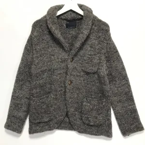 [L] Number Nine Wool Knit Shawl Collar Sweater Jacket Brown