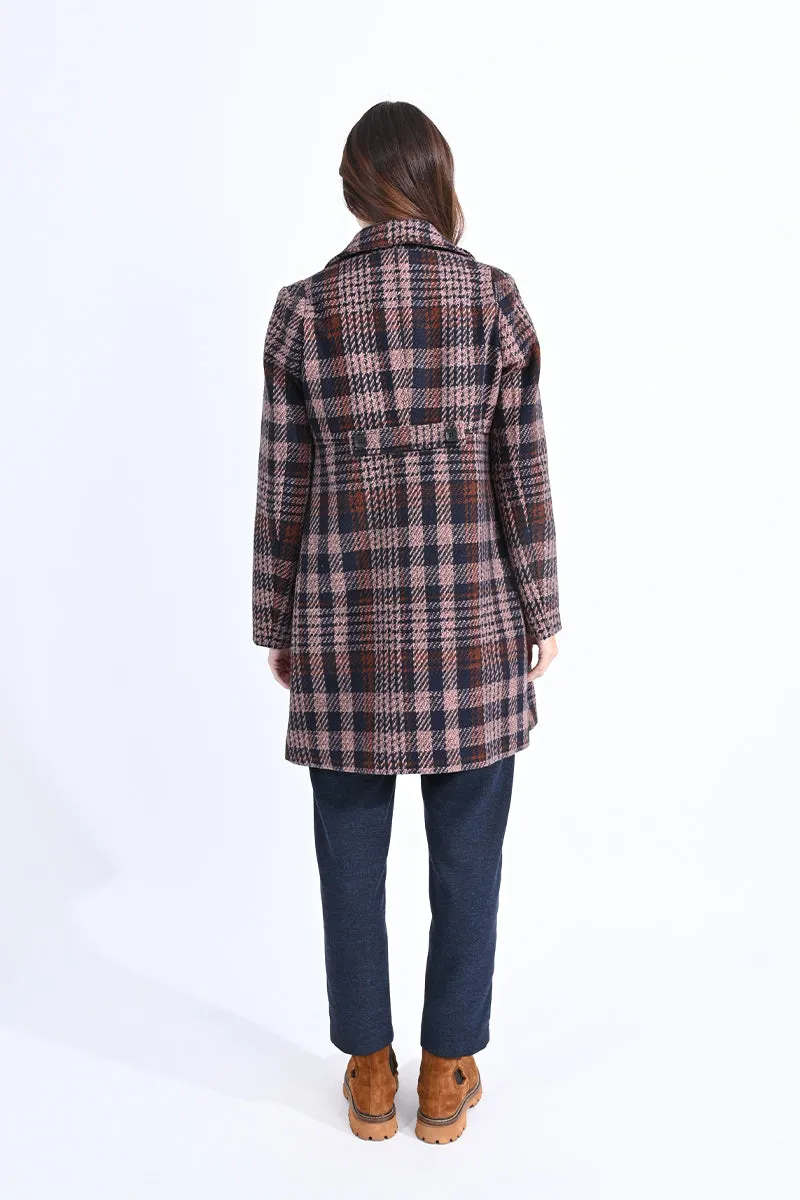 Ladies Plaid Pattern Woven Coat