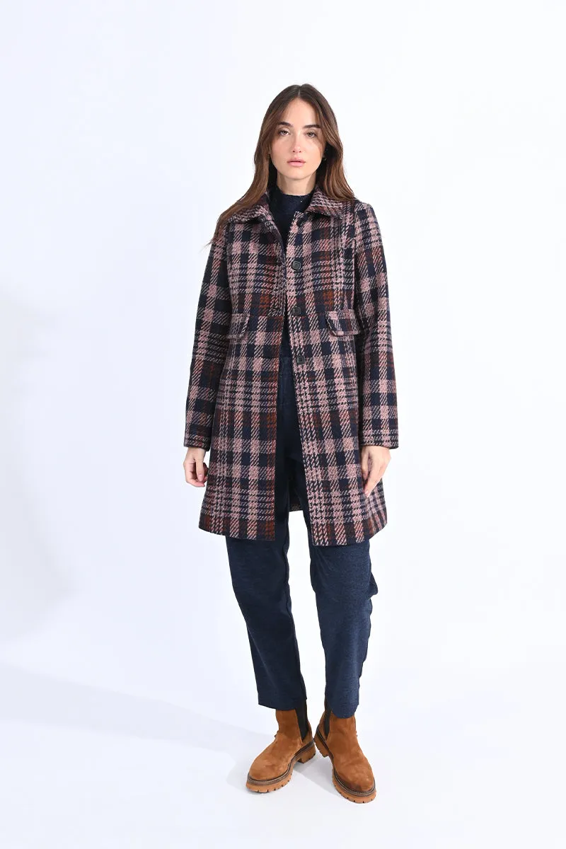 Ladies Plaid Pattern Woven Coat