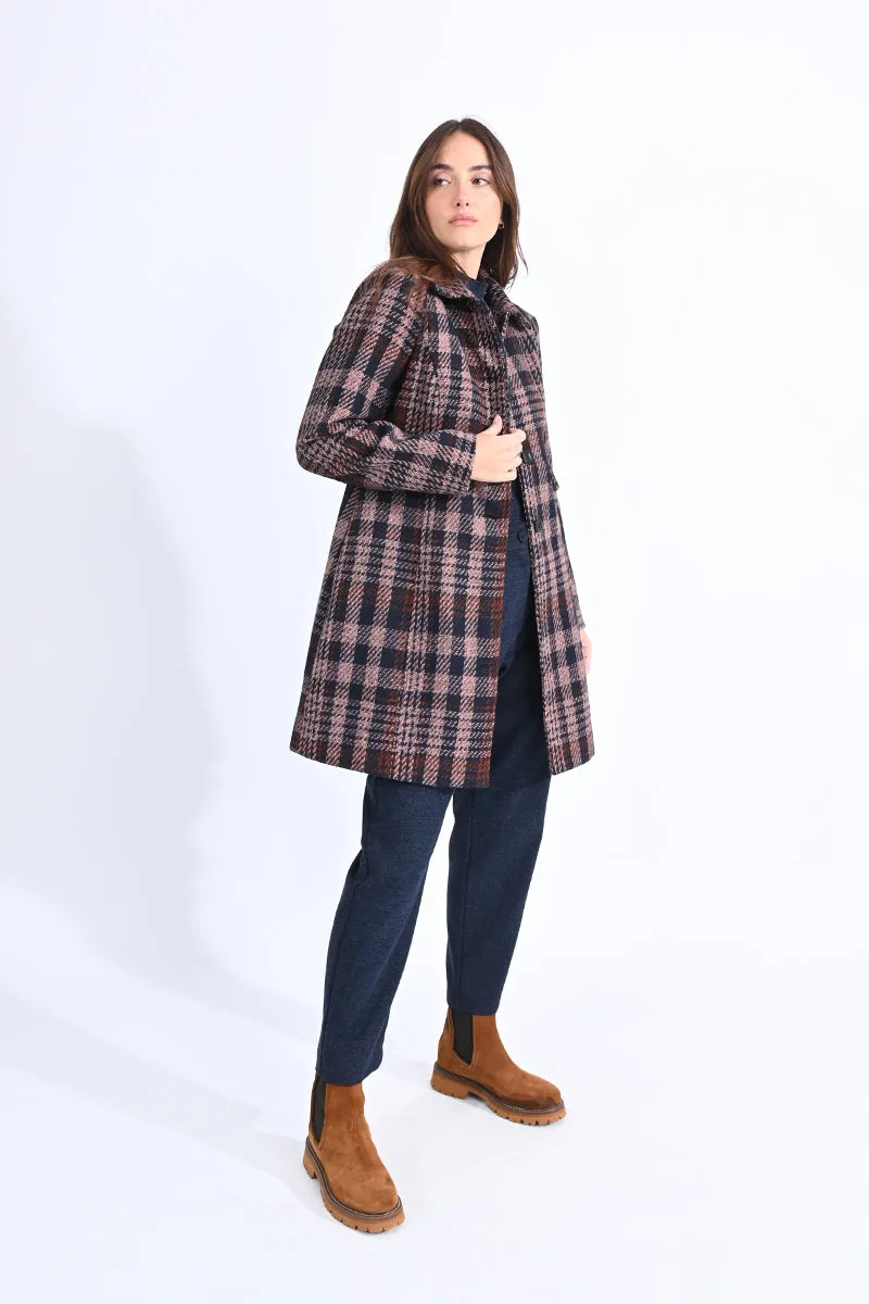 Ladies Plaid Pattern Woven Coat