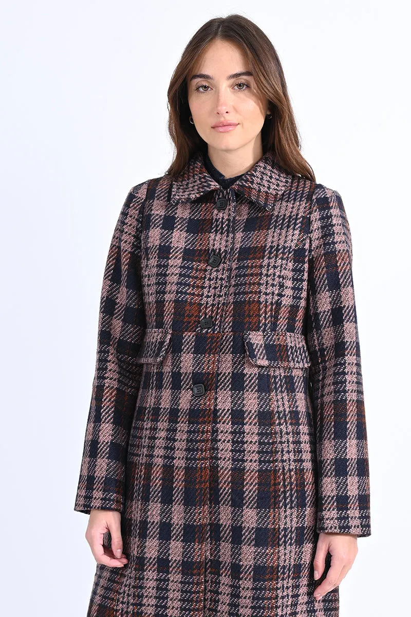 Ladies Plaid Pattern Woven Coat