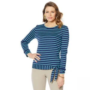 Lemon Way Women's Perfect Pima Striped Tie Hem Knit Top