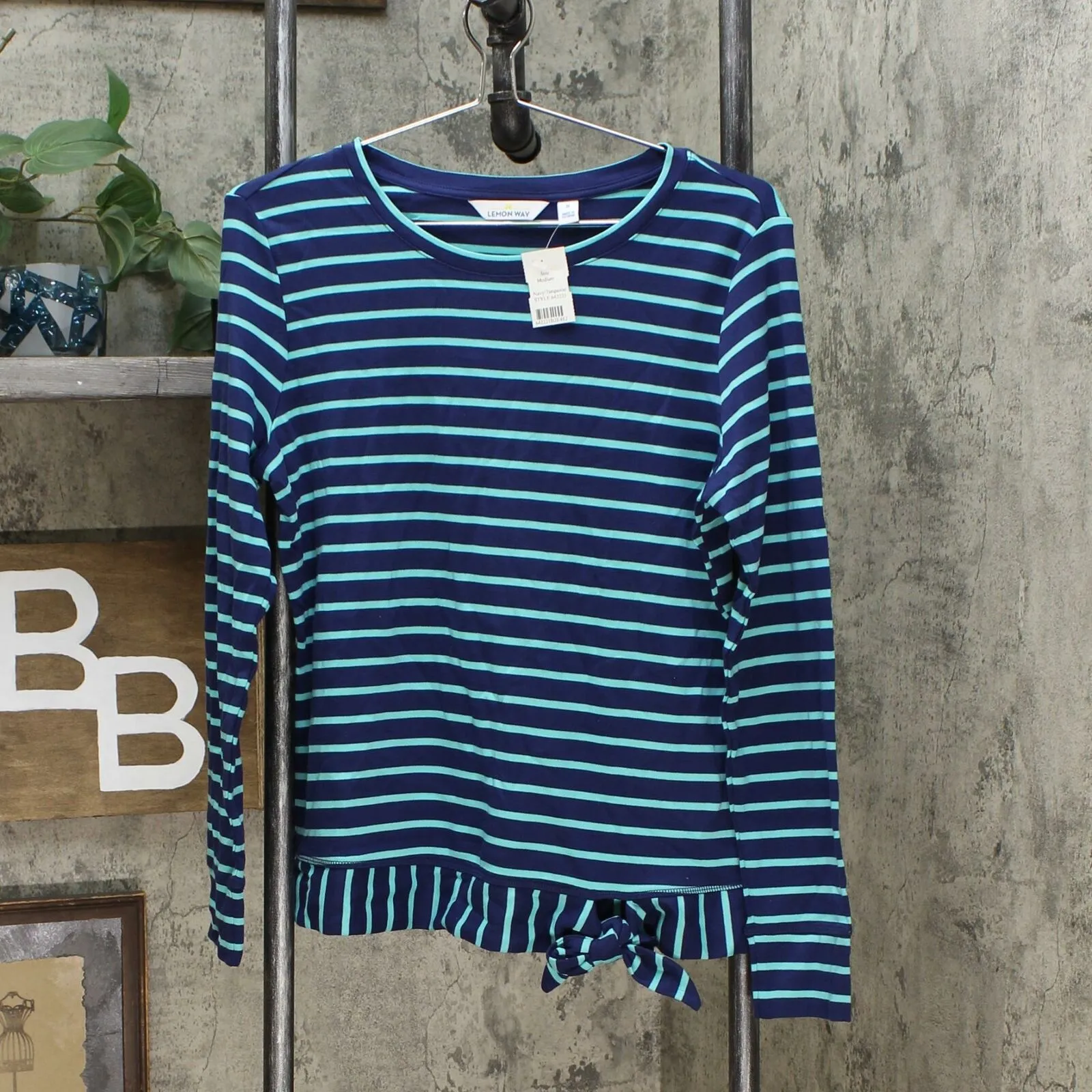 Lemon Way Women's Perfect Pima Striped Tie Hem Knit Top