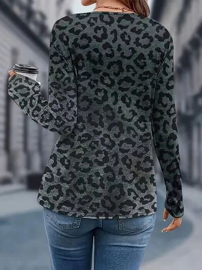 Leopard V-Neck Long Sleeve Top